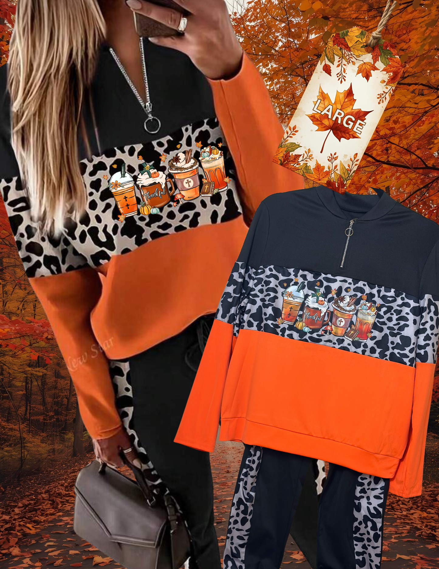 Two-piece set- Leopard print Thankful