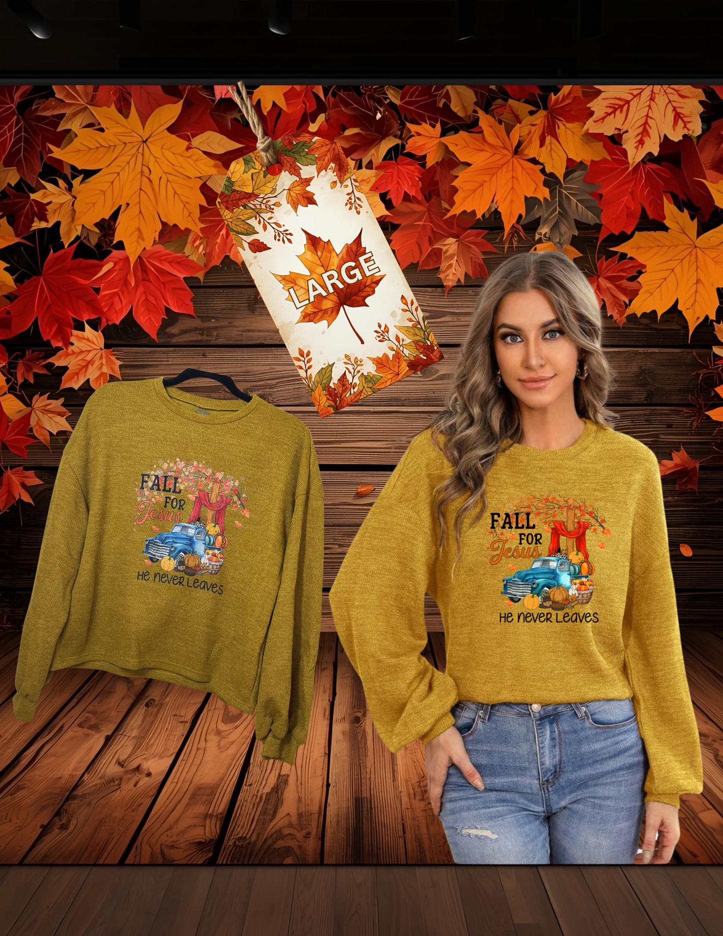 Sweater- Fall for Jesus He never leaves