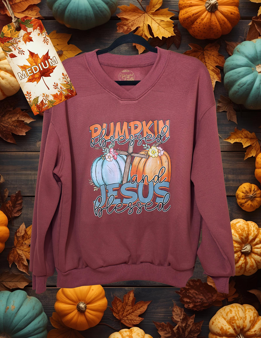 Sweatshirt- Pumpkin obsessed and Jesus blessed